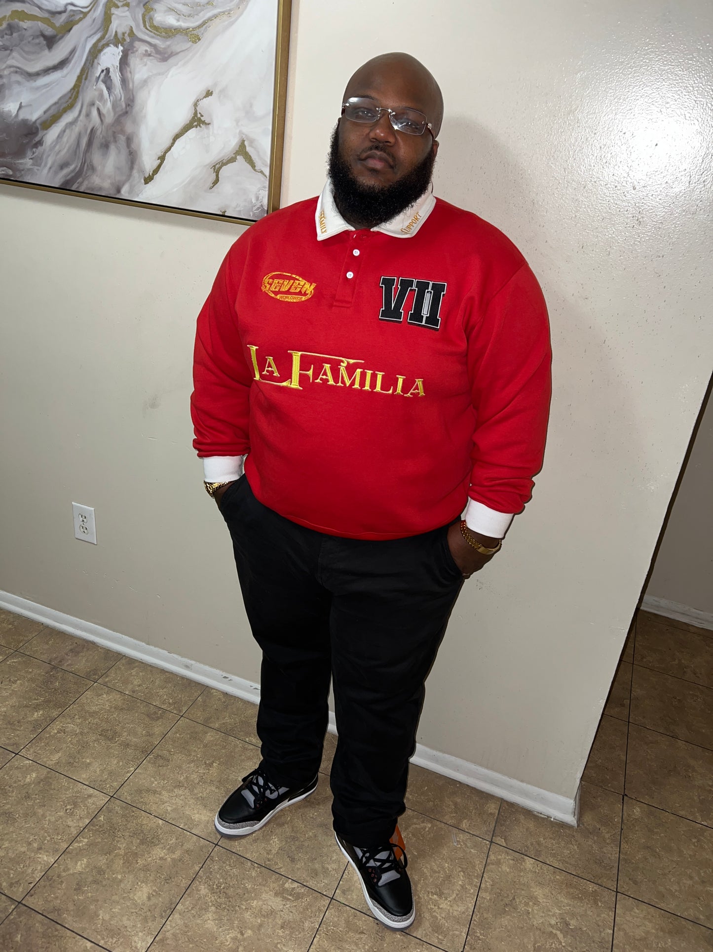 Red La Familia polo crew neck