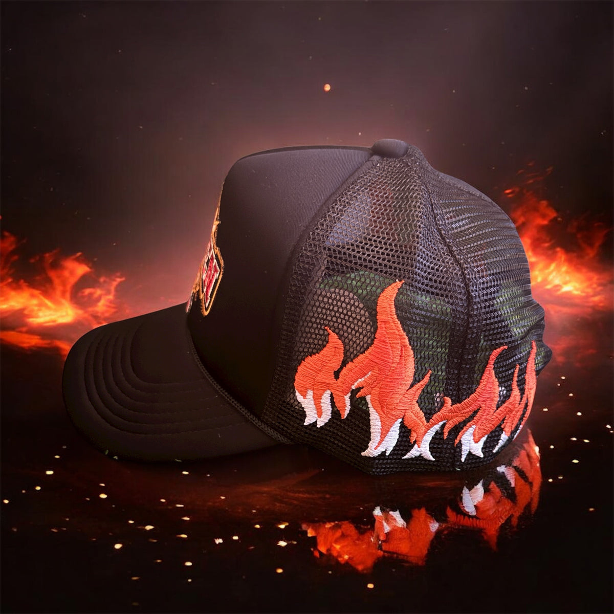 717 Embroidery Flame Trucker Hat